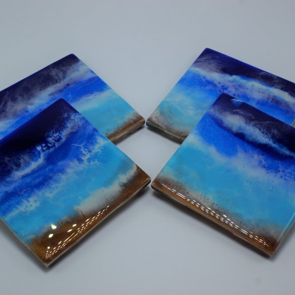 NWOT Ocean Wave Coaster Set, Ceramic Coasters - Picture 5 of 7